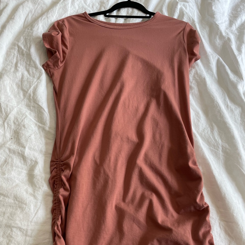 Peach ruched mini dress
